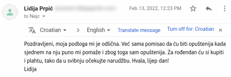 Lidija testimonial uzemljujuča podloga